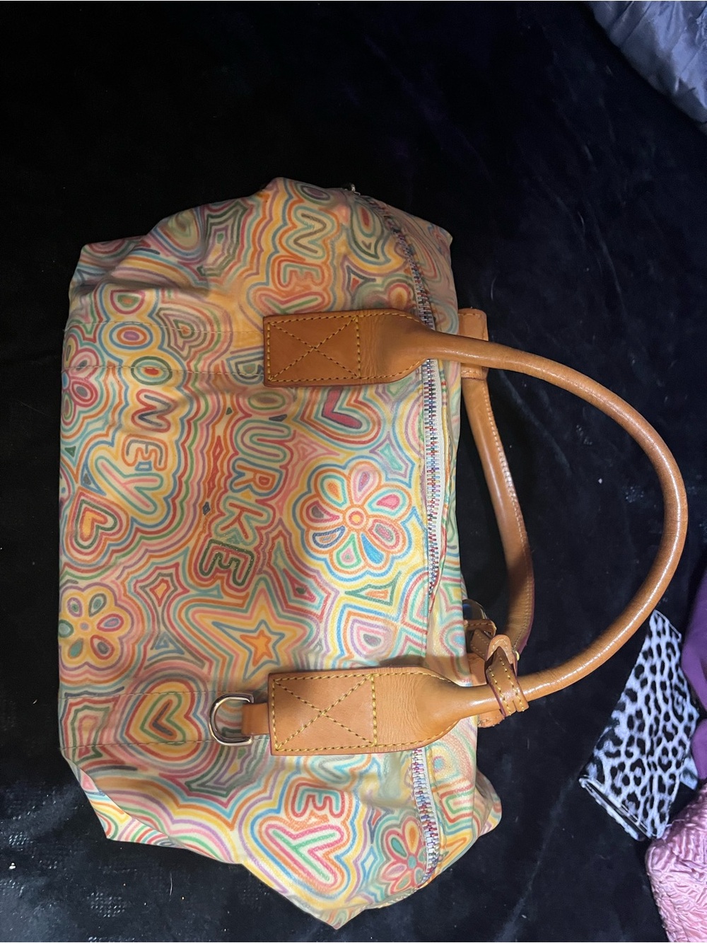 Vintage Dooney & Bourke Rainbow Doodle Graffiti Mini Duffle Satchel Bag RARE - Picture 2 of 5